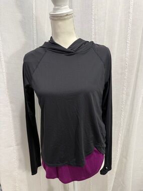 Athleta Black Lightweight Hooded Long-Sleeve Top black
